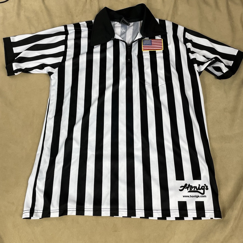 Honigs Referee Shirt Sideline Judge Vintage Striped Men Large Made in USA XL